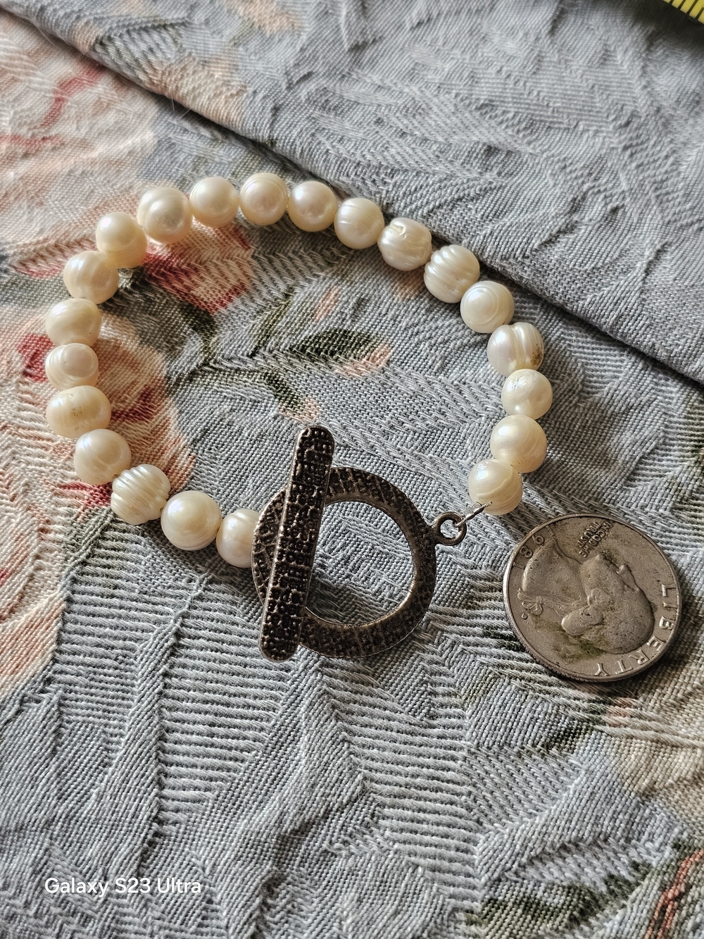 Pearl Bead Bracelet with Pave Toggle Clasp - Brand
